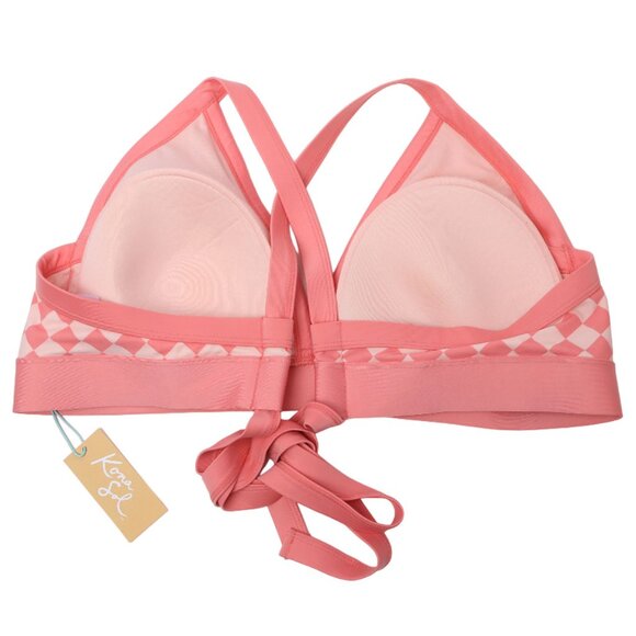 Kona Sol Triangle Pink Check Bikini Top Coral Strappy Stretch Beach Summer Pool - Picture 3 of 6